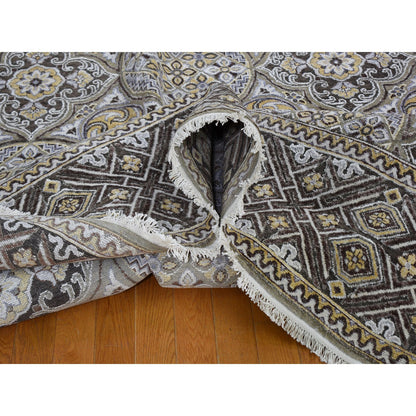 Transitional Wool & Silk Hand Knotted Rug Ivory Brown 12.0X15.5 -O059154