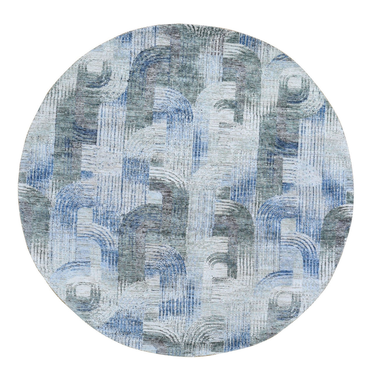 Modern and Contemporary Wool & Silk Hand Knotted Rug Blue No Border 8.0X8.0 -O059156