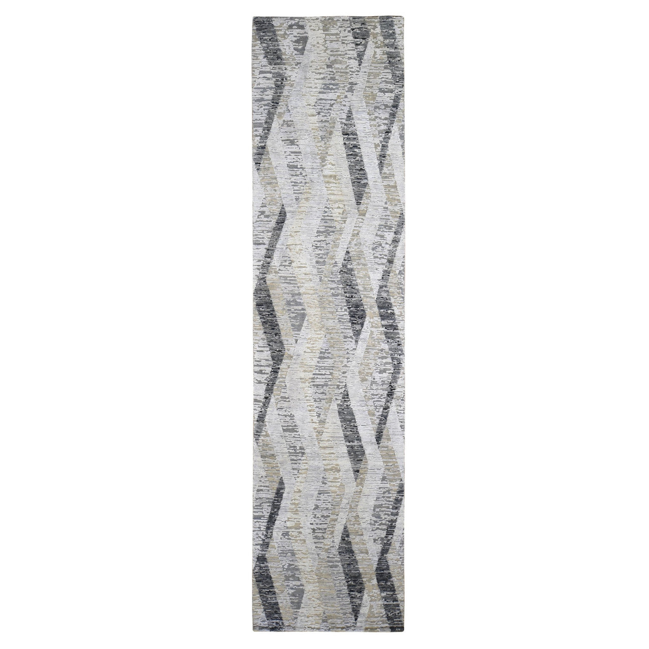 Modern and Contemporary Wool & Silk Hand Knotted Rug Grey No Border 3.0X12.0 -O059162