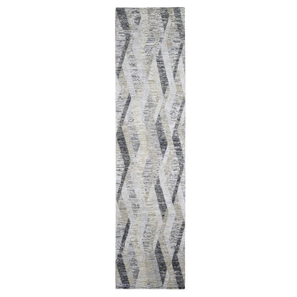 Modern and Contemporary Wool & Silk Hand Knotted Rug Grey No Border 3.0X12.0 -O059162