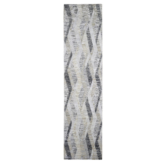Modern and Contemporary Wool & Silk Hand Knotted Rug Grey No Border 3.0X12.0 -O059162