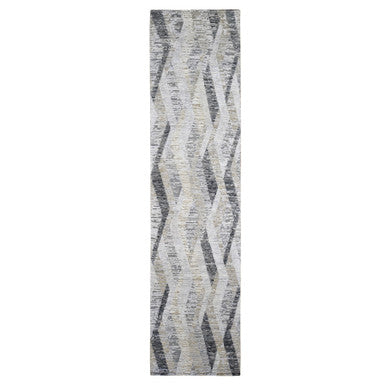 Modern and Contemporary Wool & Silk Hand Knotted Rug Grey No Border 3.0X12.0 -O059162