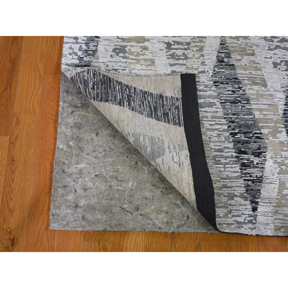 Modern and Contemporary Wool & Silk Hand Knotted Rug Grey No Border 3.0X12.0 -O059162