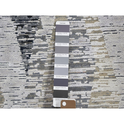 Modern and Contemporary Wool & Silk Hand Knotted Rug Grey No Border 3.0X12.0 -O059162