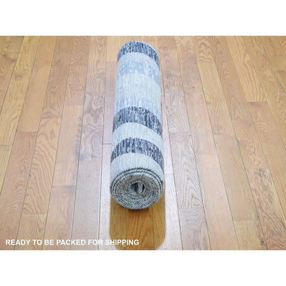 Modern and Contemporary Wool & Silk Hand Knotted Rug Grey No Border 3.0X12.0 -O059162