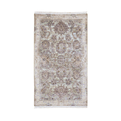 Oushak And Peshawar Wool & Silk Hand Knotted Rug Green Gray 3.0X5.2 -O059163