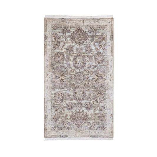 Oushak And Peshawar Wool & Silk Hand Knotted Rug Green Gray 3.0X5.2 -O059163