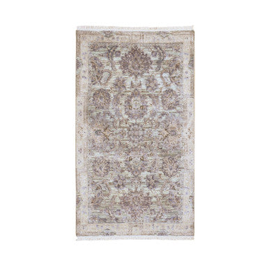 Oushak And Peshawar Wool & Silk Hand Knotted Rug Green Gray 3.0X5.2 -O059163
