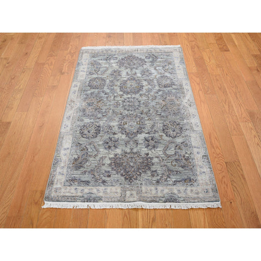 Oushak And Peshawar Wool & Silk Hand Knotted Rug Green Gray 3.0X5.2 -O059163