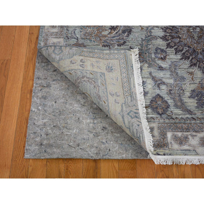 Oushak And Peshawar Wool & Silk Hand Knotted Rug Green Ivory 6.0X9.1 -O059164