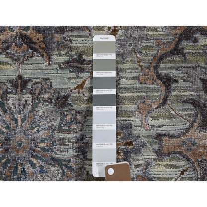 Oushak And Peshawar Wool & Silk Hand Knotted Rug Green Ivory 6.0X9.1 -O059164