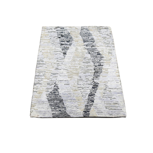 Modern and Contemporary Wool & Silk Hand Knotted Rug Grey No Border 2.0X3.0 -O059165
