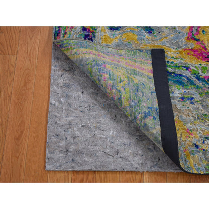 Modern and Contemporary Wool & Sari Silk Hand Knotted Rug Yellow No Border 3.0X5.0 -O059167