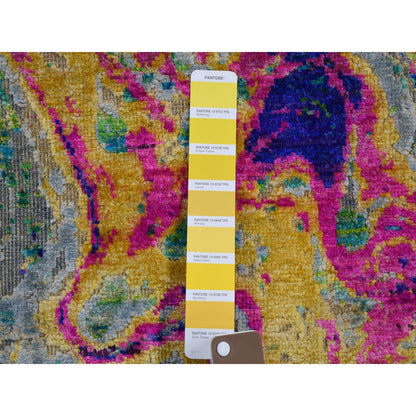 Modern and Contemporary Wool & Sari Silk Hand Knotted Rug Yellow No Border 3.0X5.0 -O059167