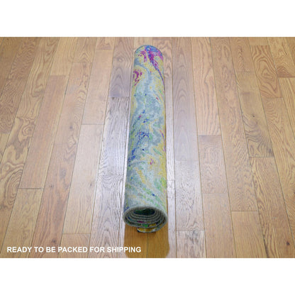 Modern and Contemporary Wool & Sari Silk Hand Knotted Rug Yellow No Border 3.0X5.0 -O059167