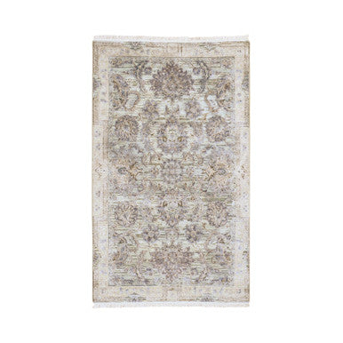 Oushak And Peshawar Wool & Silk Hand Knotted Rug Green Ivory 3.1X5.0 -O059169