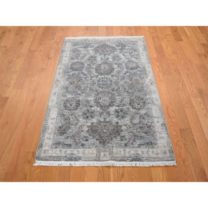 Oushak And Peshawar Wool & Silk Hand Knotted Rug Green Ivory 3.1X5.0 -O059169