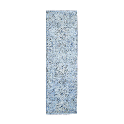 Transitional Wool & Silk Hand Knotted Rug Blue No Border 2.5X8.0 -O059171