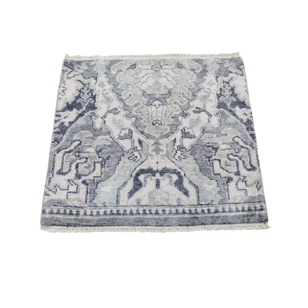 Modern and Contemporary Wool & Silk Hand Knotted Rug Ivory No Border 2.0X2.0 -O059184