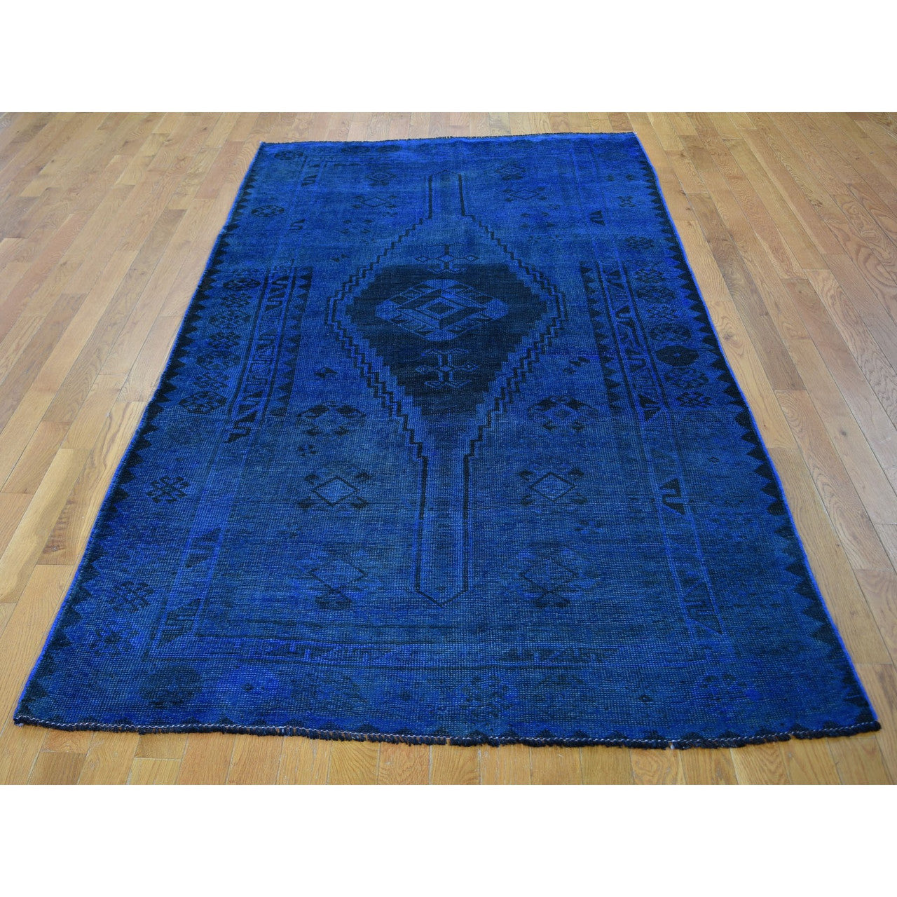 Overdyed & Vintage Worn Wool Hand Knotted Rug Blue No Border 5.0X10.0 -O059185