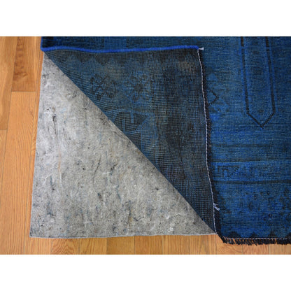 Overdyed & Vintage Worn Wool Hand Knotted Rug Blue No Border 5.0X10.0 -O059185