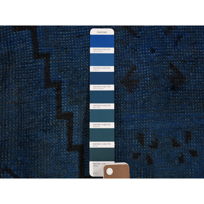 Overdyed & Vintage Worn Wool Hand Knotted Rug Blue No Border 5.0X10.0 -O059185