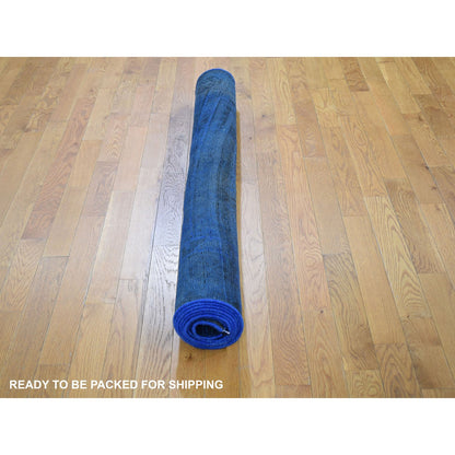Overdyed & Vintage Worn Wool Hand Knotted Rug Blue No Border 5.0X10.0 -O059185