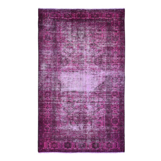 Overdyed & Vintage Worn Wool Hand Knotted Rug Pink No Border 5.5X9.4 -O059191