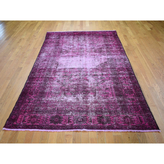 Overdyed & Vintage Worn Wool Hand Knotted Rug Pink No Border 5.5X9.4 -O059191