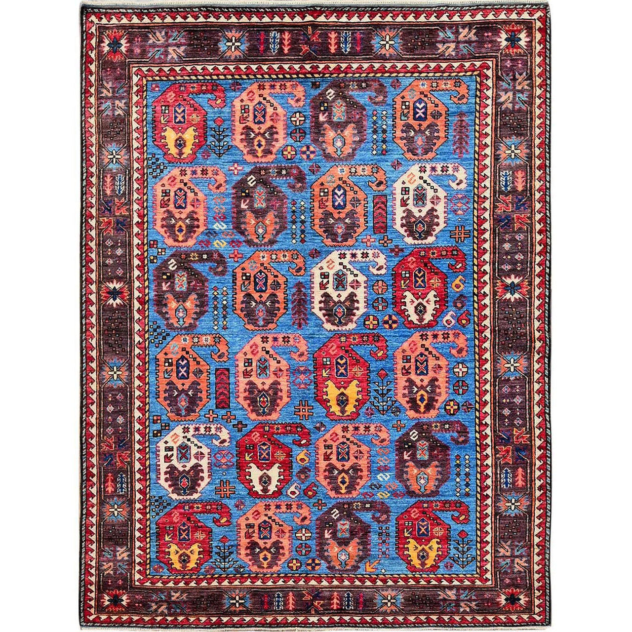 Kazak Wool Hand Knotted Rug Blue 5.4x6.8 -O0591