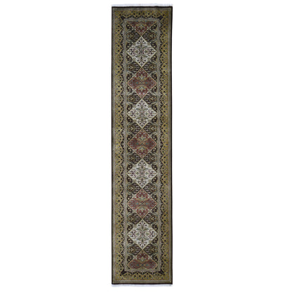 Fine Oriental Wool Hand Knotted Rug Brown Gold 2.7X12.0 -O059201