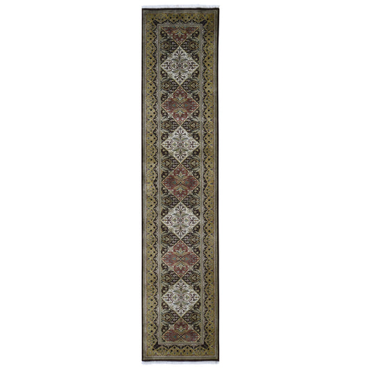 Fine Oriental Wool Hand Knotted Rug Brown Gold 2.7X12.0 -O059201