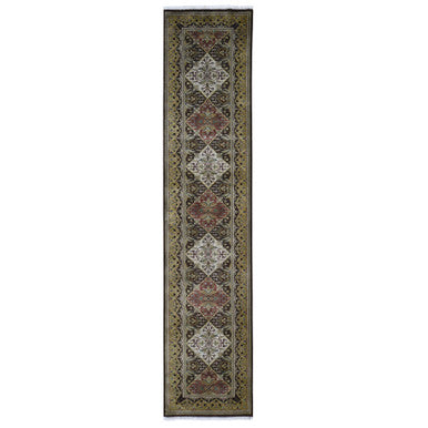 Fine Oriental Wool Hand Knotted Rug Brown Gold 2.7X12.0 -O059201