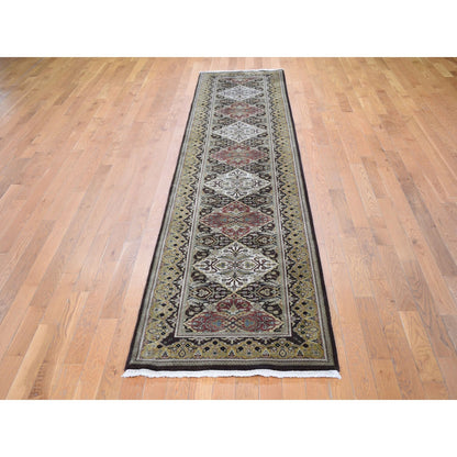 Fine Oriental Wool Hand Knotted Rug Brown Gold 2.7X12.0 -O059201