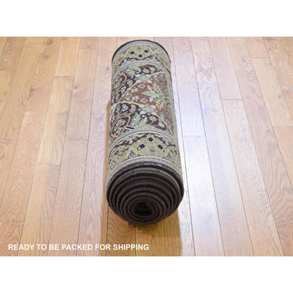 Fine Oriental Wool Hand Knotted Rug Brown Gold 2.7X12.0 -O059201