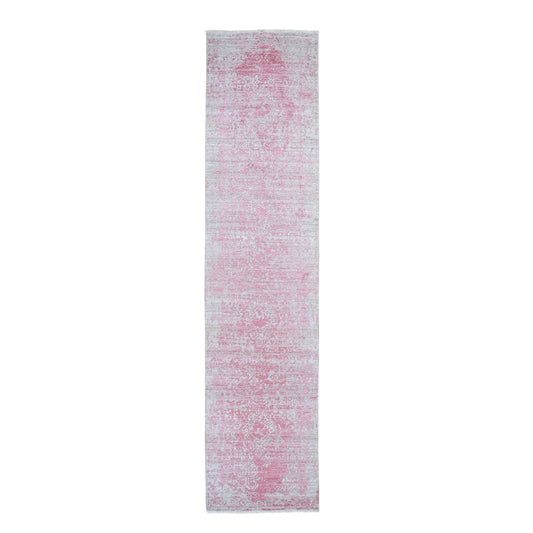 Transitional Wool & Silk Hand Knotted Rug Pink No Border 2.8X11.10 -O059204