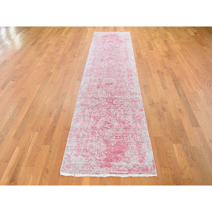 Transitional Wool & Silk Hand Knotted Rug Pink No Border 2.8X11.10 -O059204