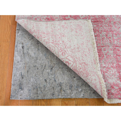 Transitional Wool & Silk Hand Knotted Rug Pink No Border 2.8X11.10 -O059204