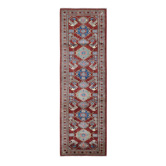 Kazak Wool Hand Knotted Rug Red Gray 2.10X9.0 -O059206
