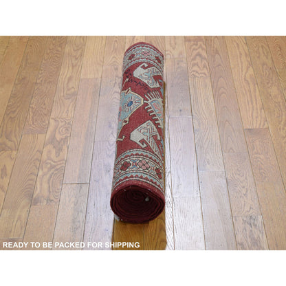 Kazak Wool Hand Knotted Rug Red Gray 2.10X9.0 -O059206