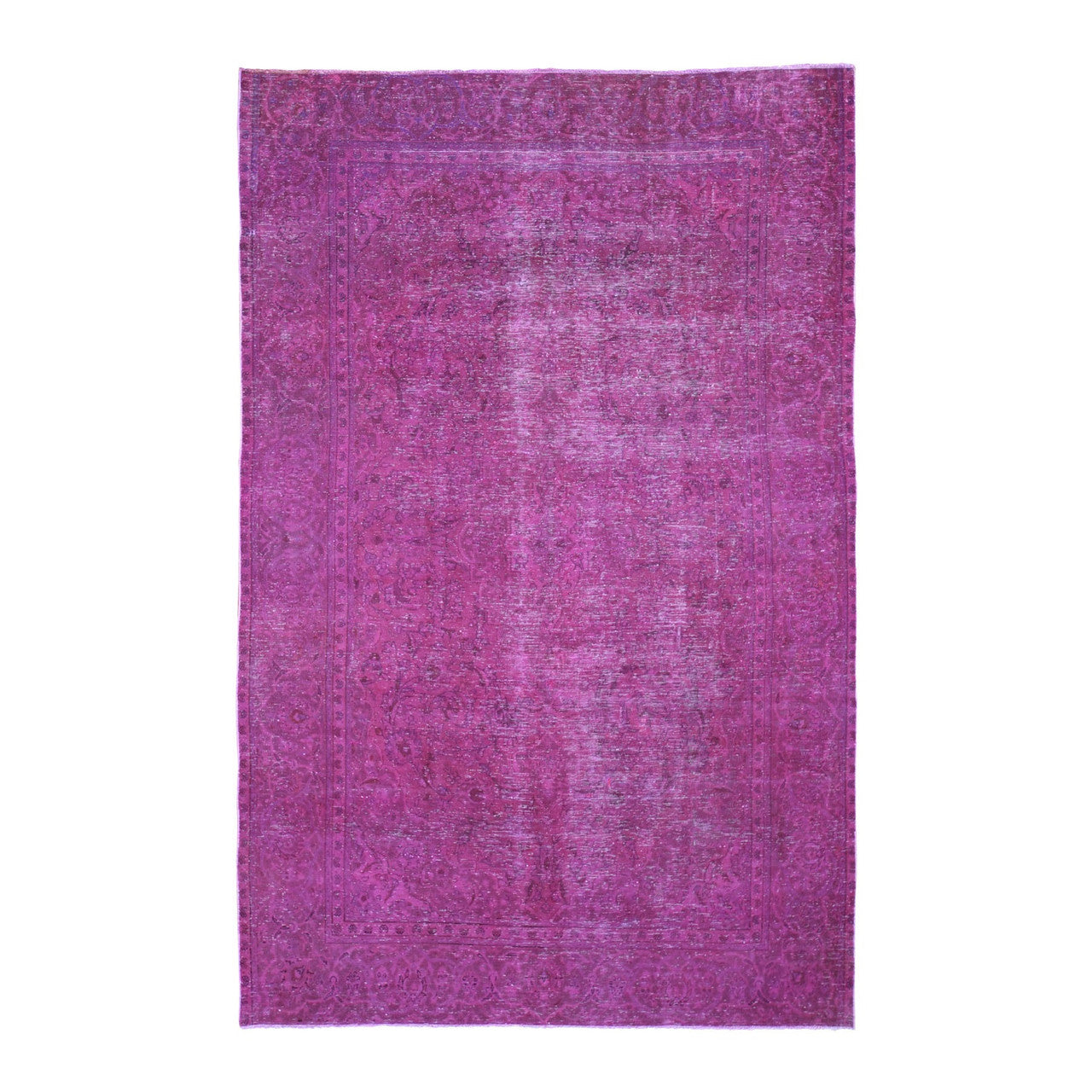 Overdyed & Vintage Worn Wool Hand Knotted Rug Pink No Border 6.4X10.0 -O059208