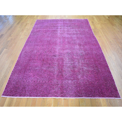 Overdyed & Vintage Worn Wool Hand Knotted Rug Pink No Border 6.4X10.0 -O059208