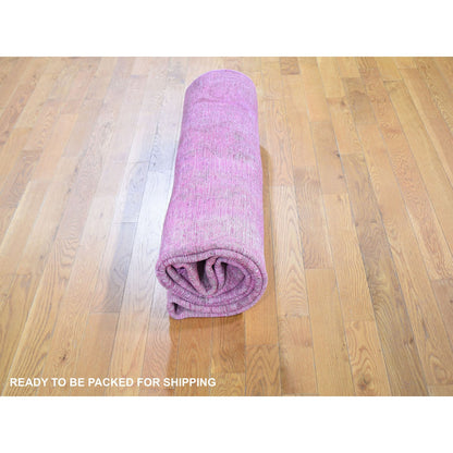 Overdyed & Vintage Worn Wool Hand Knotted Rug Pink No Border 6.4X10.0 -O059208