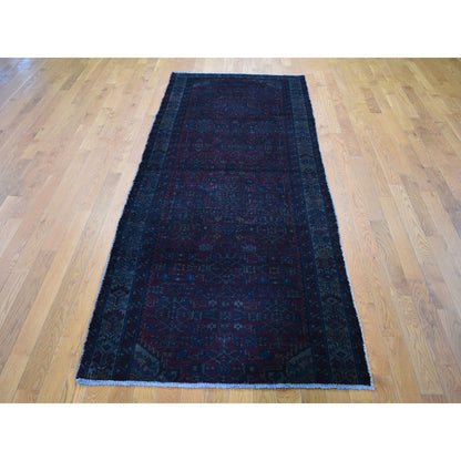 Overdyed & Vintage Worn Wool Hand Knotted Rug Red No Border 3.6X9.1 -O059210
