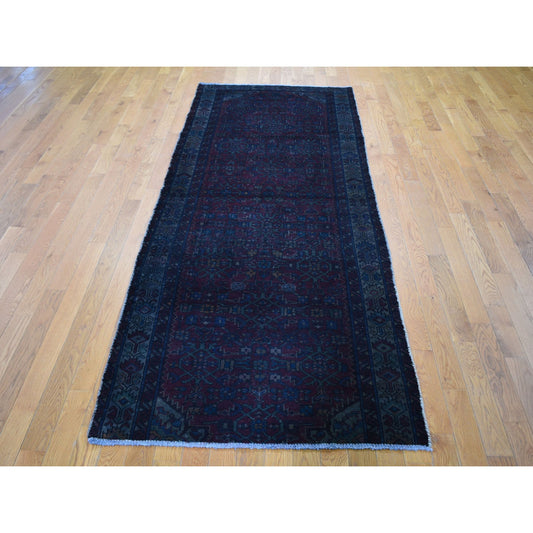 Overdyed & Vintage Worn Wool Hand Knotted Rug Red No Border 3.6X9.1 -O059210