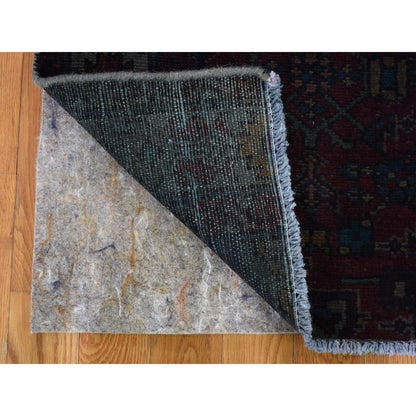 Overdyed & Vintage Worn Wool Hand Knotted Rug Red No Border 3.6X9.1 -O059210