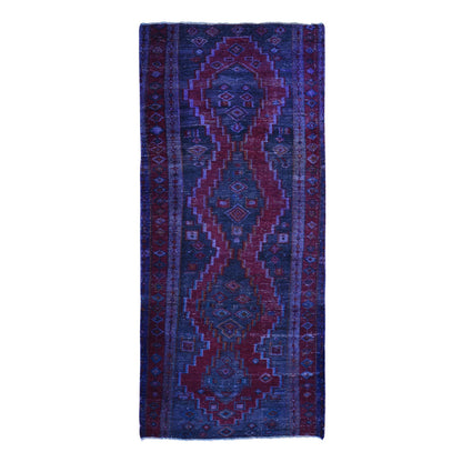 Overdyed & Vintage Worn Wool Hand Knotted Rug Red Red 4.1X10.0 -O059211