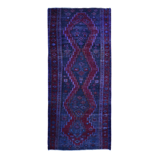 Overdyed & Vintage Worn Wool Hand Knotted Rug Red Red 4.1X10.0 -O059211