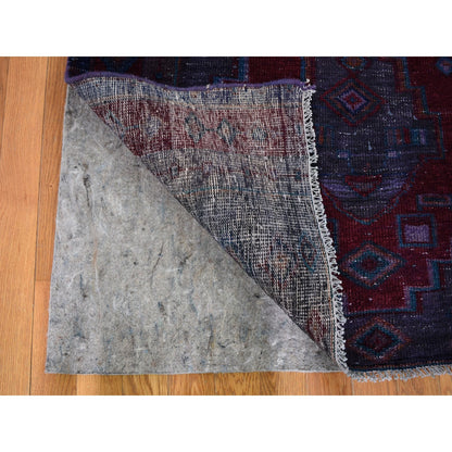 Overdyed & Vintage Worn Wool Hand Knotted Rug Red Red 4.1X10.0 -O059211
