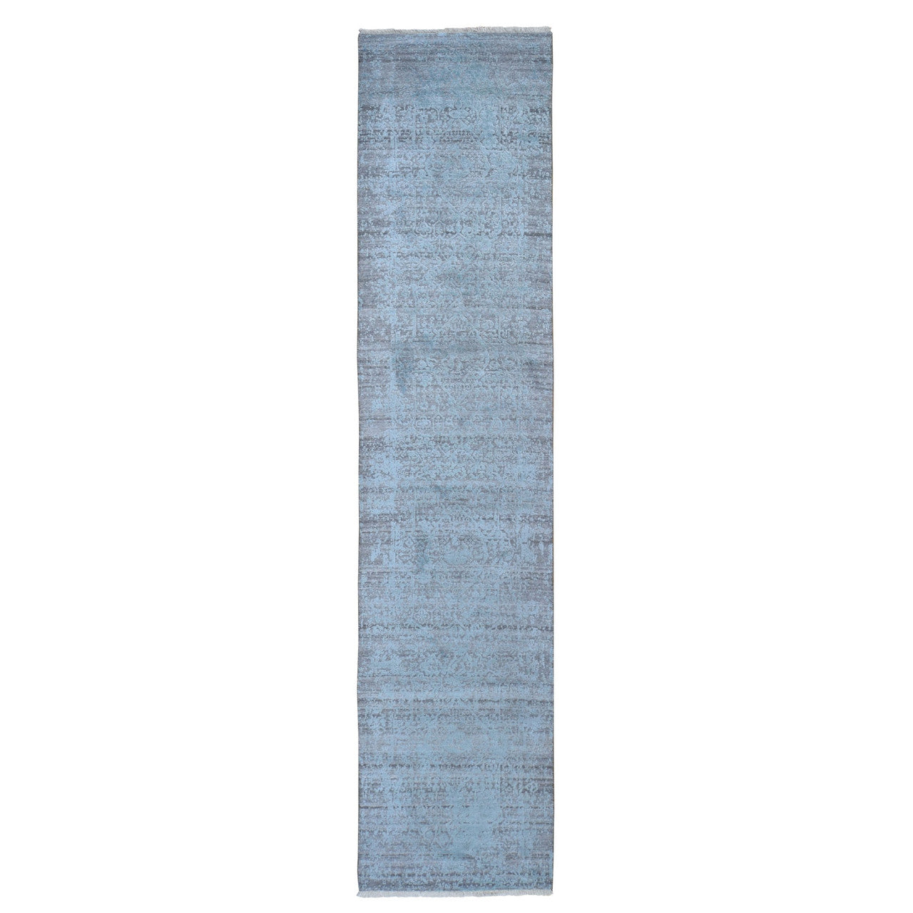 Transitional Wool & Silk Hand Knotted Rug Blue No Border 2.8X11.9 -O059218